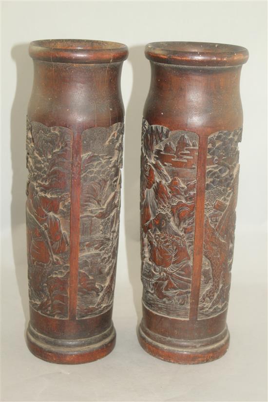 A pair of Japanese bamboo vases, late 19th century, 36.5cm